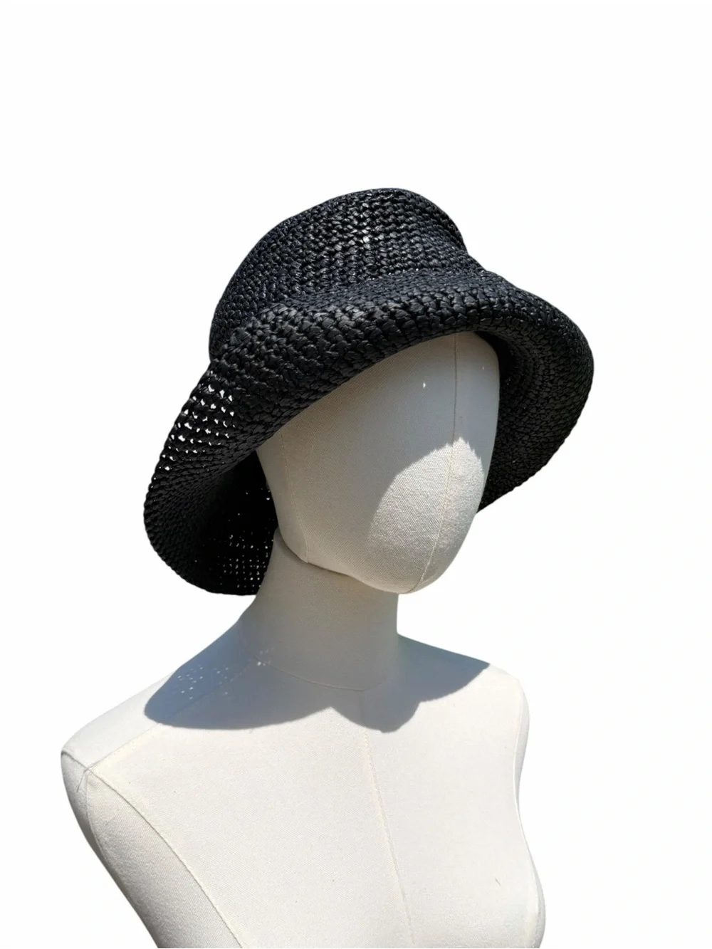 The Scala Collection Black Woven Straw Sun Hat Wide Brim Bucket Cloche One Size